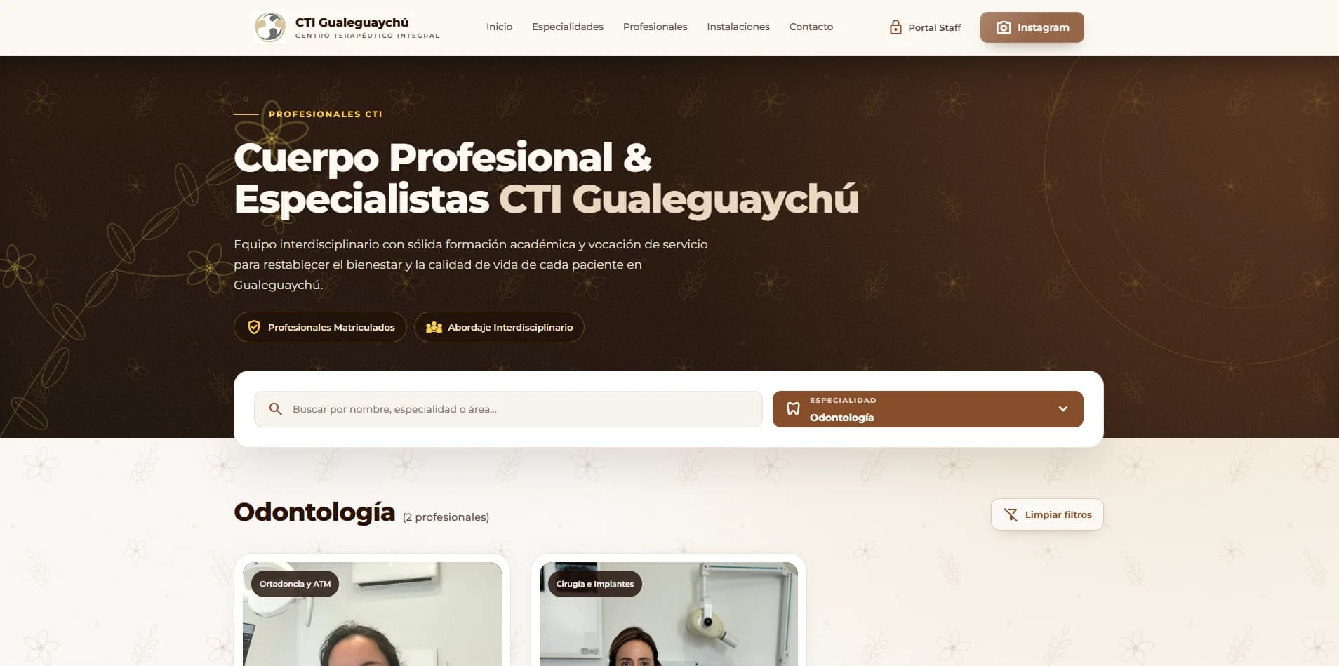 Directorio de profesionales del Centro Terapéutico Integral con buscador